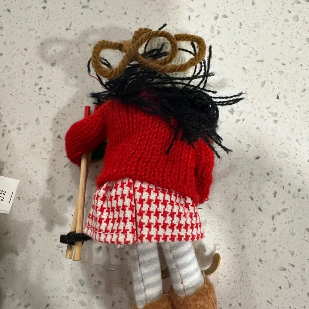 Target brand Christmas ornaments- 2 knit skiers red green white